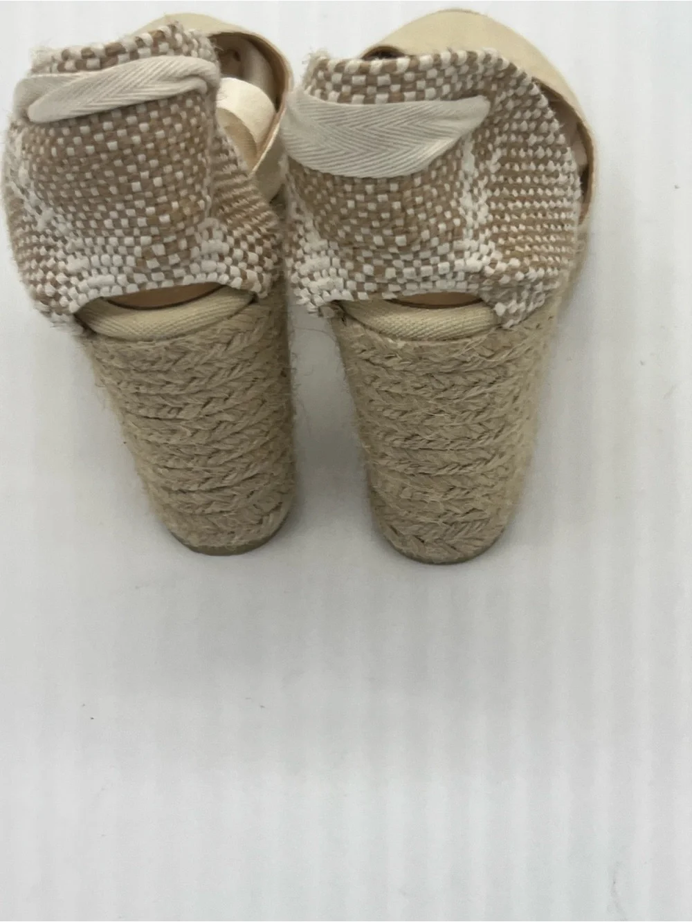 Castaner Cream Canvas Espadrille Wedge Sandals with Ankle Ties